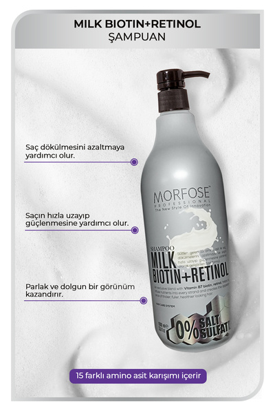 Morfose Sülfatsız Milk Biotin+retinol Içerikli Tuzsuz Şampuan 1000 Ml+milk Therapy Saç Köpüğü 200 Ml