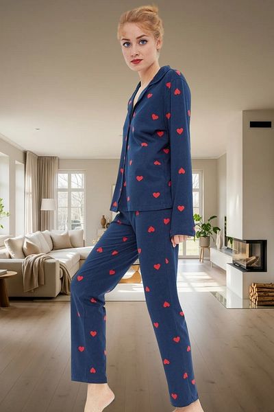 PayBuy Women's Heart Pajama Set 100% Cotton Winter Comfortable Sleep Set Elegant Design and Stylish