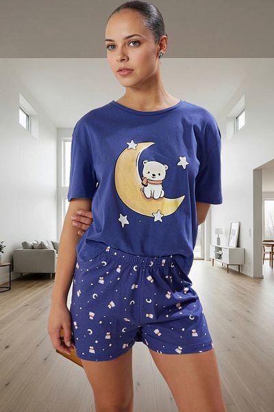 PayBuy Women's Teddy Bear Patterned Cotton Short Sleeve Pajama Set Trendy Design Comfortable Use Modern Style