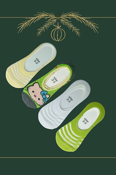 Esinti 4 Pairs of Girls' and Boys' Ballerina Socks - Colorful Unisex Summer Thin Socks