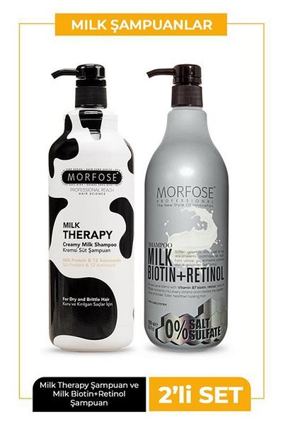 Morfose 1000 ml Shampoo + Milk Therapy Shampoo with Biotin + Retinol