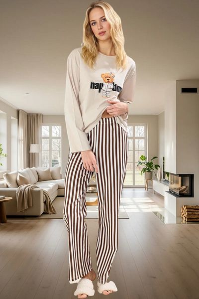 PayBuy Women's Cotton Long Sleeve Striped Pajamas Set Casual Home Wear Set Modern Style Use