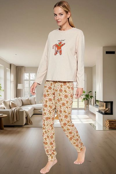 PayBuy Women's Winter New Year's Themed Pajama Set 100% Cotton Regular Fit Modern Style for Daily Use