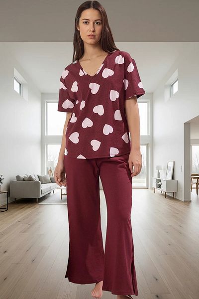 PayBuy Women's 100% Cotton Heart Pajamas Set Comfortable V-Neck Short Sleeve Homewear Professional Appearance