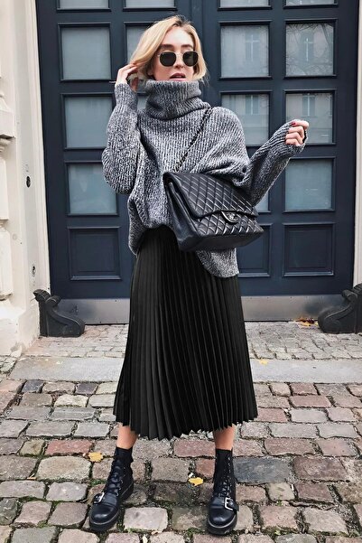 Baby xclub Dámská kombinace černé skládané sukně – ležérní a stylový styl |   Podzimní/zimní móda