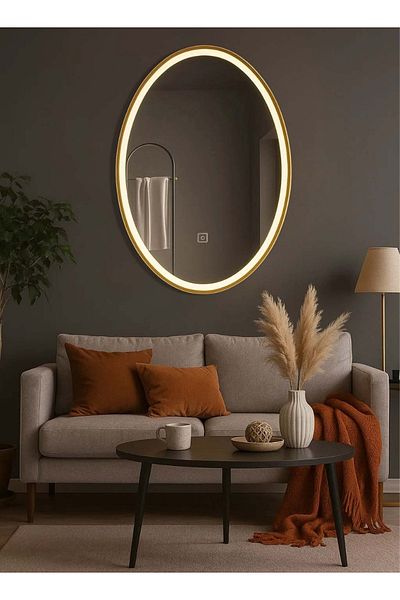 Taimi Elegantly Designed Mirror 60x40cm-with Golden Metal Frame And Front Lighting For Decoration
