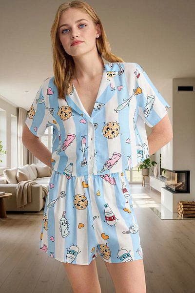 PayBuy Women's Summer Viscose Pajamas Set with Shorts Printed Casual Home Wear Set Comfortable Cut