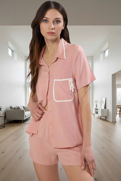 PayBuy Women's Viscose Woven Pajamas Set Short Sleeve with Shorts Regular Fit Home Wear Professional Look
