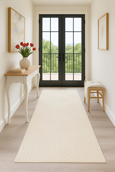KEVLİNE Home Modern Embos Dekoratif Halı Kaymaz Taban Yıkanabilir Salon Antre Koridor Halısı