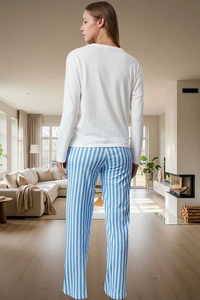 PayBuy Women's Cotton Long Sleeve Striped Pajamas Set Casual Home Wear Set Modern Style Use