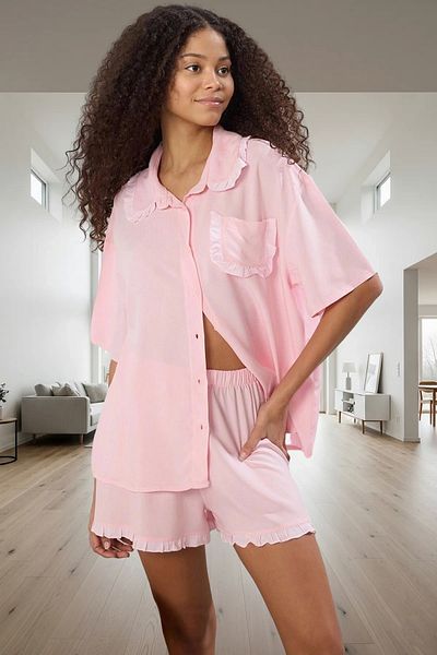 PayBuy Women's Viscose Pajamas Set Comfortable Home Wear Set with Ruffle Details Professional Look