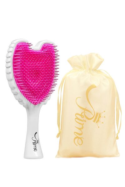 Prime Wet Tangle Detangler Hairbrush comb for women-Gloss White Pink Bristles
