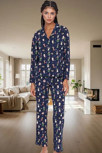 PayBuy Women's Winter Penguin Patterned 100% Cotton Pajama Set Comfortable Fit Special Design and Stylish