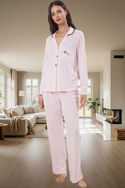 PayBuy Women's Cotton Knitted Pajamas Set Long Sleeve Regular Fit Pipe Leg Home Wear Trend Design