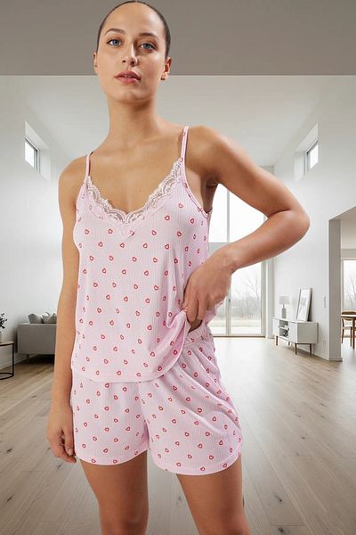 PayBuy Women's Heart Pajamas Set Thin Strap Tank Top Shorts Knitted Camisole Fabric Trend Design Modern Style