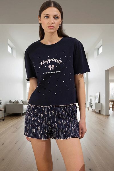 PayBuy Women's Summer Strawberry Patterned Cotton Pajama Set Comfortable Fit Baby Overlock Elegant Design