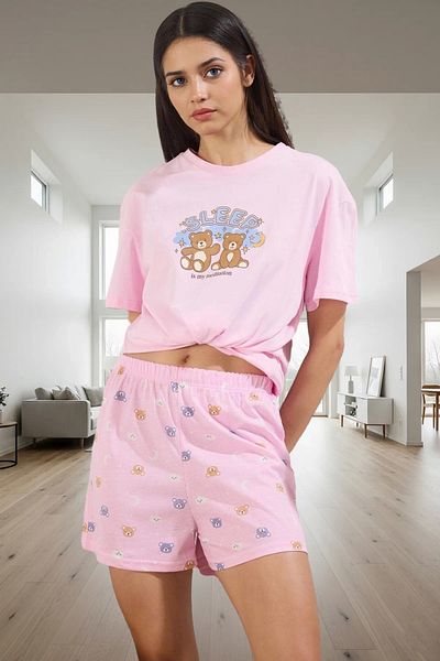 PayBuy Women's Teddy Bear Patterned Cotton Pajama Set Premium Quality Distinguished Material for Comfortable Sleep Enjoyment