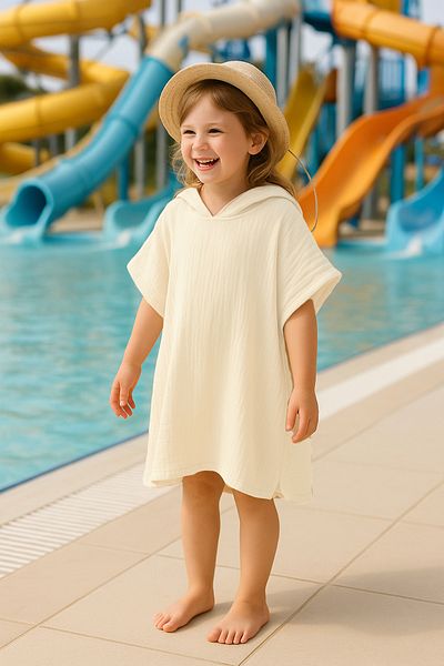 Zuff Baby Ekru White Unisex Muslin Baby and Children's Beach Poncho