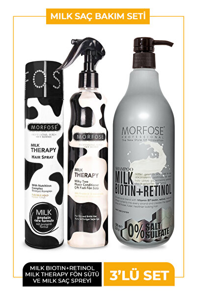 Morfose Sülfatsız Milk Biotin+retinol Içerikli Tuzsuz Şampuanı 3'lü Bakım Ve Şekillendirme Seti