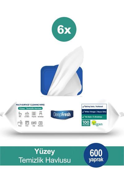 Deep Fresh İz Bırakmaz Yüzey Temizlik Havlusu 100 Yaprak 6 Adet | Beyaz Sabun Kokulu | Karbonat, Beyaz Sirke