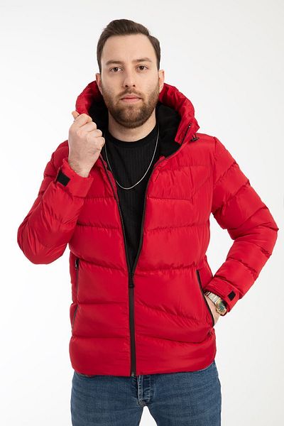 Montstop Men's Red Waterproof Wind Resistant Puffer Jacket - Hooded and Furry