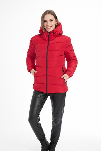 Montstop Red Women's Puffer Jacket - Hooded, Fleece, Fur, Waterproof and Wind Resistant