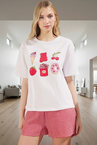 PayBuy Women's Casual Knitted t Shirt and Checkered Shorts Pajamas Set Comfortable Cut Special Design for Summer
