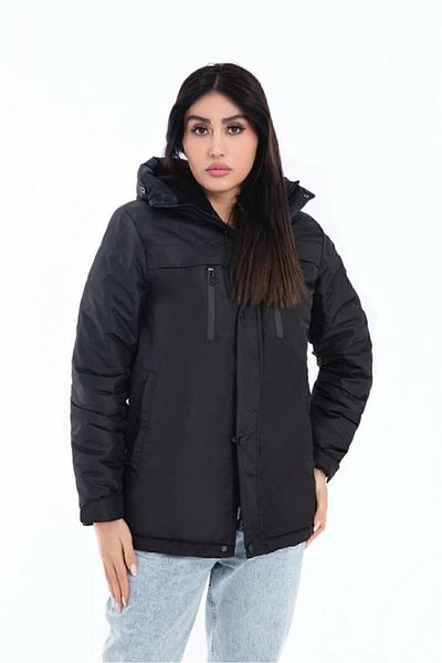 Montland Women's Black Fleece Inside Water and Windproof Hooded Winter Coat & Coat & Parka