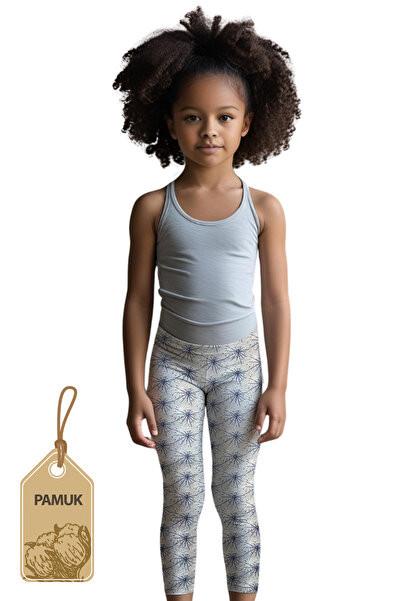 MK Mukko Kids Girls' Leggings - Gray Patterned Seasonal and Summer Lycra Long Comfortable Cotton Leggings