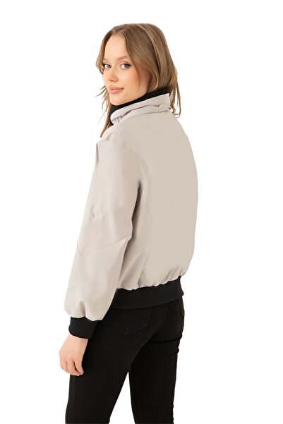 Firststops Sports Women's Stone Stand Collar Water and Windproof Oversize Crop Seasonal Raincoat Windbreaker