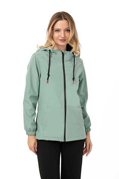 Montstop Γυναικείο αδιάβροχο πράσινο μέντας αδιάβροχο με κουκούλα - με επένδυση και τσέπες