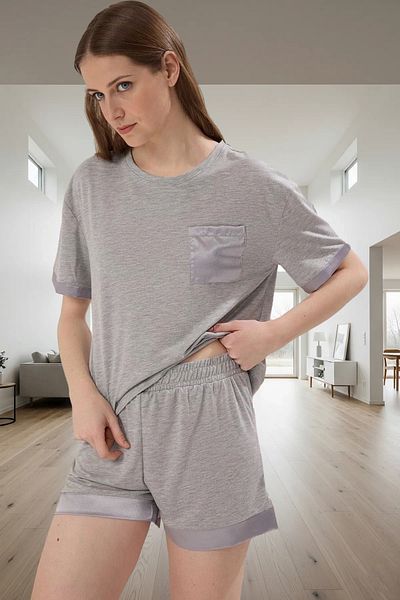 PayBuy Women's Melange Pocketed Pajama Set Comfortable Knitted Fabric Distinguished Material Quality Craftsmanship
