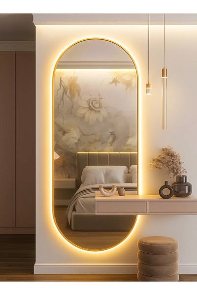 Taimi 90x60cm Oval Gold Frame Makeup Mirror with 3-Level Backlight - Bathroom Mirror - Wall Mirror