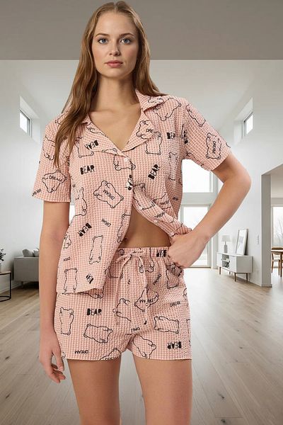 PayBuy Women's Teddy Bear Seersucker Pajama Set Regular Fit Summer Long Lasting Comfortable Use