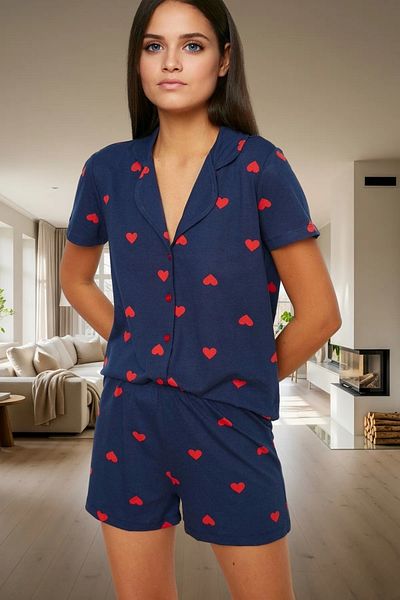 PayBuy Women's Heart Pattern Cotton Short Sleeve Pajamas Set Comfortable Home Wear Set Professional Appearance