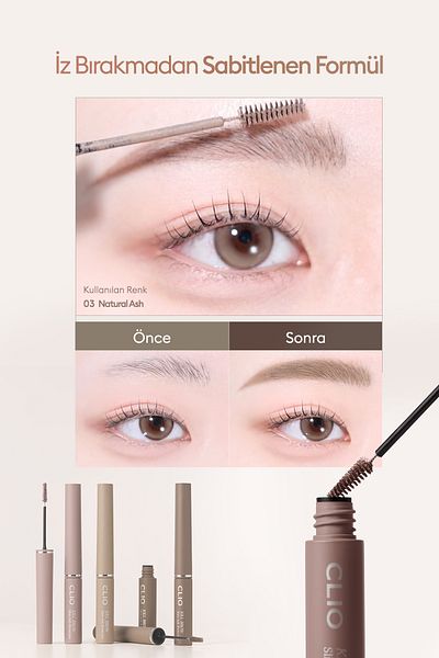 CLIO Ultra Fine Brush, Dense Pigmented Eyebrow Mascara Kill Brow Slim Ash Browcara (03 Natural Ash)