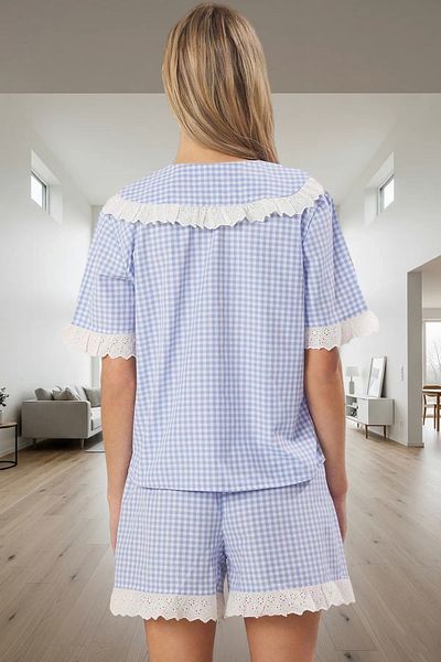 PayBuy Women's Plaid Poplin Pajama Set Lace Detail Comfortable Summer Special Design Perfect Fit