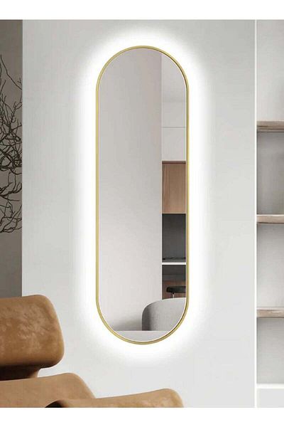 Taimi 90x60cm Oval Gold Frame Makeup Mirror with 3-Level Backlight - Bathroom Mirror - Wall Mirror