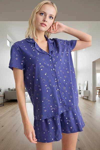 PayBuy Women's Melange Galaxy Patterned Comfortable Pajama Set for Daily Use