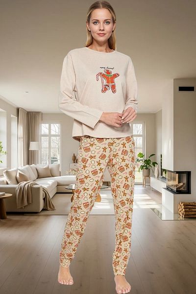 PayBuy Women's Winter New Year's Themed Pajama Set 100% Cotton Regular Fit Modern Style for Daily Use