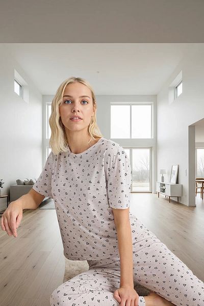 PayBuy Women's Heart Pattern Knitted Pajamas Set Comfortable Fit Soft Woven Trend Design for Daily Wear