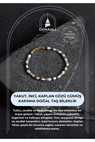 OSMANLI DOĞAL TAŞ Sertifikalı Yakut, İnci, Kaplan Gözü Gümüş Kapama Doğal Taş...
