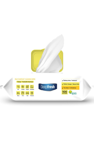 Deep Fresh İz Bırakmaz Yüzey Temizlik Havlusu 100 Yaprak | Limon Yağlı | Karbonat, Beyaz Sirke