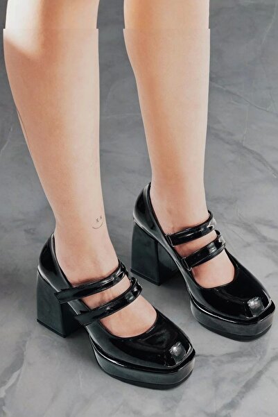 PayBuy Pantofi eleganti de damă din piele lacuită cu platformă dublă cu velcr...