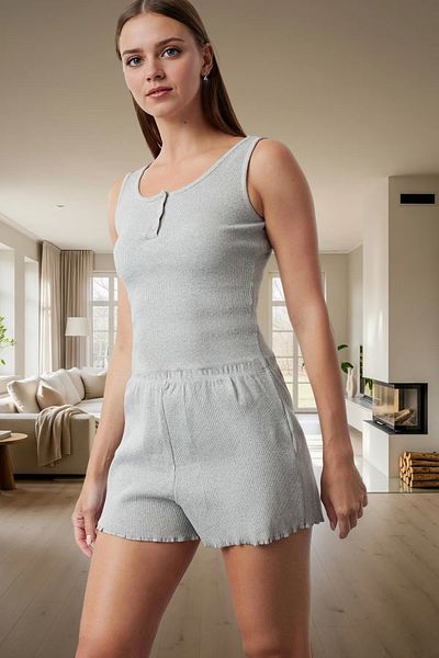 PayBuy Women's Melange Crew Neck Pajama Set Comfortable Summer Knitted Fabric Perfect Fit Premium Quality
