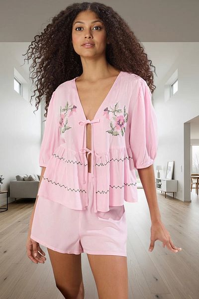 PayBuy Women's Summer Viscose Pajama Set Embroidered Bow Detail Comfortable Trend Design Modern Style