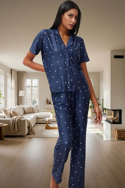 PayBuy Women's Heart Knitted Pajama Set Comfortable Stylish Short Sleeve Regular Fit Premium Quality Distinguished Material