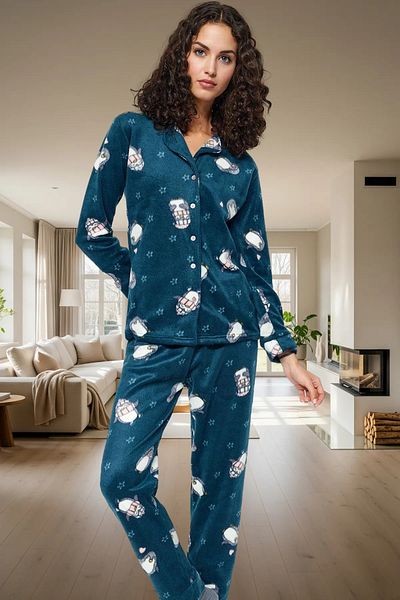 PayBuy Women's Winter Fleece Penguin Pattern Pajamas Set Comfortable Cutout Modern Style for Comfortable Sleep