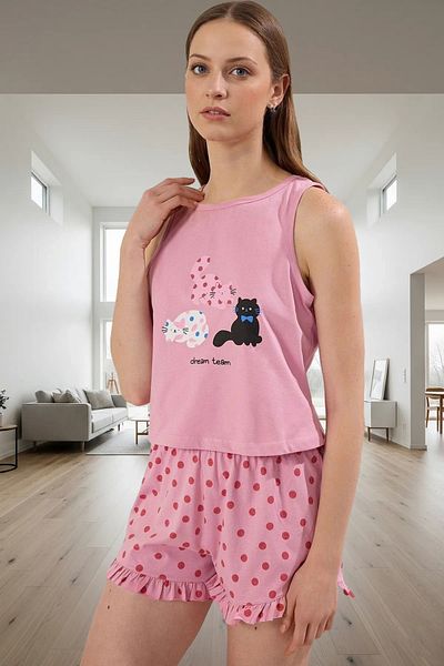 PayBuy Women's Summer Cotton Polka Dot Cat Pajama Set Premium Quality Carefully Selected Special Design