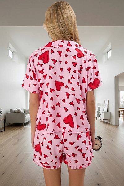 PayBuy Women's Pajama Set with Shorts Heart Pattern Viscose Summer Comfortable Stylish Look for Daily Use